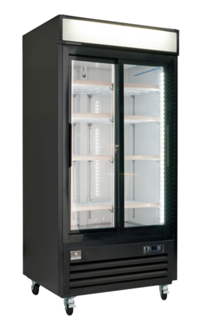 Kelvinator KCHGSM36R 29.9 Cu. Ft. Black Two-Sections with LED Lights Reach-In Refrigerated Merchandiser - 115 Volts