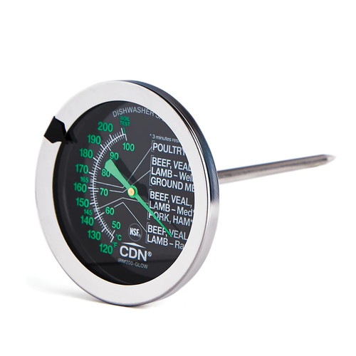 CDN IRM200-GLOW 5" Stem Stainless Steel Dial Type Meat or Poultry Ovenproof Thermometer