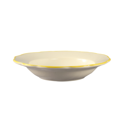 CAC China SC-3G 9" Dia. 10 Oz. Gold Band and American White Ceramic Round Seville Soup Plate (2 Dozen Per Case)