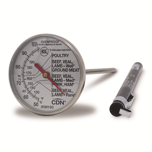 CDN IRM190 5" Stem Stainless Steel Dial Meat or Poultry Ovenproof Thermometer