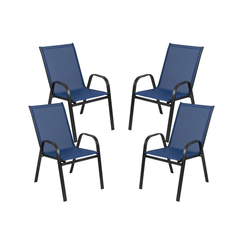 Flash Furniture 4-JJ-303C-NV-GG Navy Textilene Fabric Black Powder Coated Frame Brazos Series Stacking Patio Chair