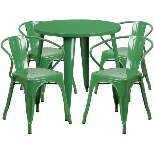 Flash Furniture CH-51090TH-4-18ARM-GN-GG 30" W x 29.5" H Green Round Table and Chair Set