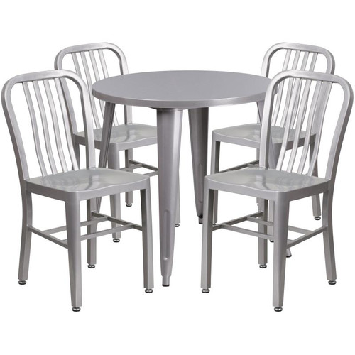 Flash Furniture CH-51090TH-4-18VRT-SIL-GG 30" W x 29.5" H Silver Round Table and Chair Set