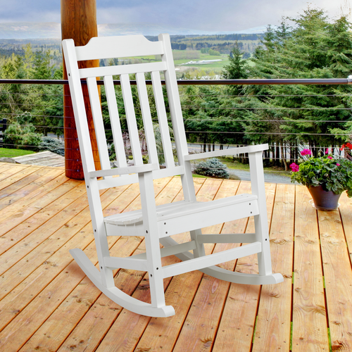 Flash Furniture JJ-C14703-WH-GG White Polystyrene Faux Wood Rocking Chair