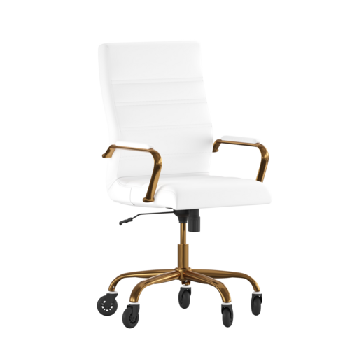Flash Furniture GO-2286H-WH-GLD-RLB-GG 250 Lbs. White Adjustable Height Whitney Executive Swivel Office Chair
