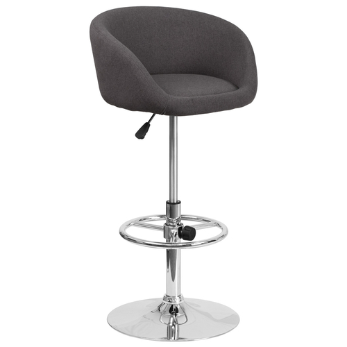 Flash Furniture CH-TC3-1066L-BKFAB-GG 17.75" Dia. Chrome Base Charcoal Fabric Adjustable Height Swivel Bar Stool