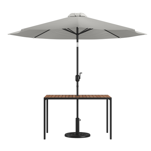 Flash Furniture XU-DG-UH3048-UB19BGY-GG 48" W x 30" D Rectangular with Gray Umbrella Patio Dining Table Set