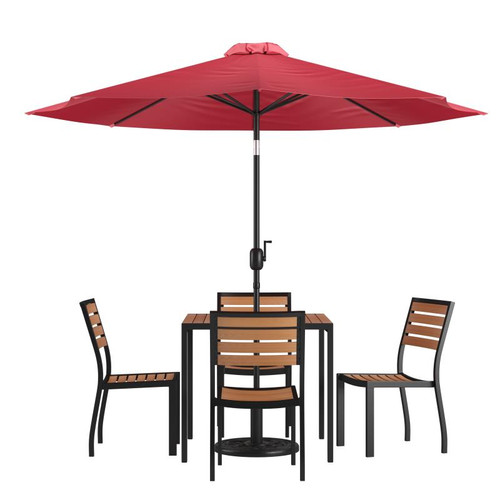 Flash Furniture XU-DG-810060364-UB19BRD-GG 35.25" W x 29.5" H Synthetic Teak Square Patio Dining Table Set