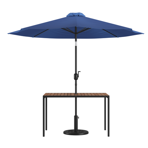 Flash Furniture XU-DG-UH3048-UB19BNV-GG 48" W x 30" D Rectangular with Navy Umbrella Patio Dining Table Set
