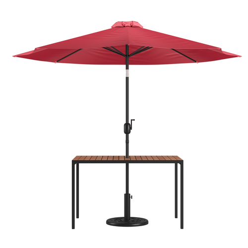 Flash Furniture XU-DG-UH3048-UB19BRD-GG 48" W x 30" D Rectangular with Red Umbrella Patio Dining Table Set