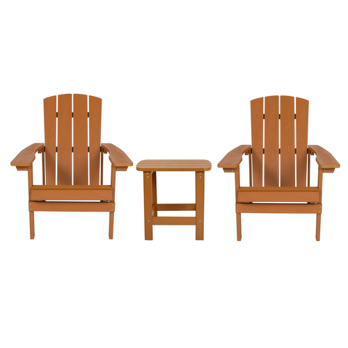 Flash Furniture JJ-C14501-2-T14001-TEAK-GG 29.5" W x 29.5" H Teak Square Adirondack Chairs with Side Table