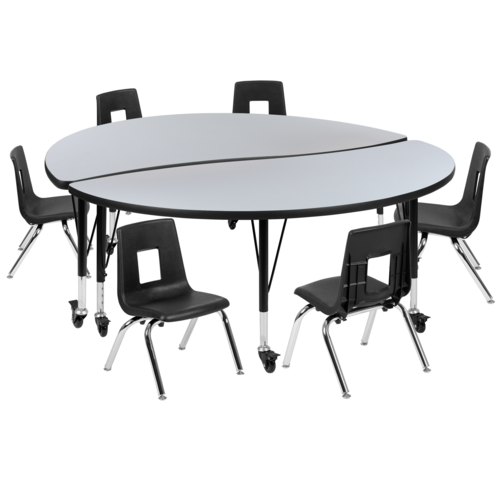 Flash Furniture XU-GRP-12CH-A60-HCIRC-GY-T-P-CAS-GG 60" W x 25" H Black Circle Wave Flexible Laminate Activity Table Set