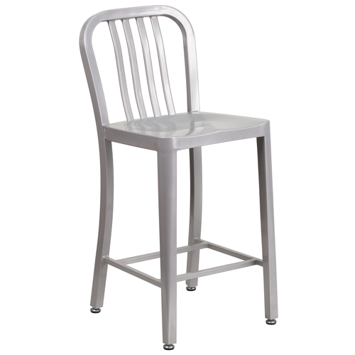 Flash Furniture CH-61200-24-SIL-GG 500 Lbs. Silver Galvanized Steel Slat Back Bar Stool