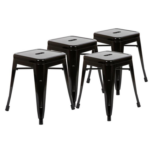 Flash Furniture ET-BT3503-18-BLK-GG 250 Lbs. Black Welded Metal Square Wooden Seat Stool