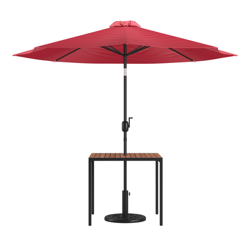 Flash Furniture XU-DG-UH8100-UB19BRD-GG 35.25" W Square with Red Umbrella Patio Dining Table Set
