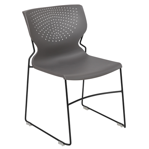 Flash Furniture RUT-438-GY-GG Gray Polypropylene Seat and Full Back Black Powder Coated Metal Sled Base Frame Hercules Series Stacking Chair