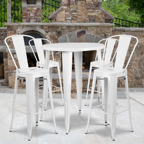 Flash Furniture CH-51090BH-4-30CAFE-WH-GG 30" W x 41" H White Round Table and Bar Stool Set