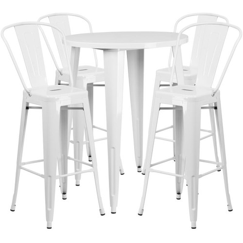 Flash Furniture CH-51090BH-4-30CAFE-WH-GG 30" W x 41" H White Round Table and Bar Stool Set