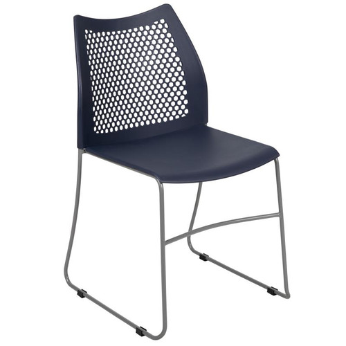 Flash Furniture RUT-498A-NY-GG Navy Blue Plastic Seat and Back Gray Powder Coated Metal Sled Base Frame Hercules Series Stacking Chair