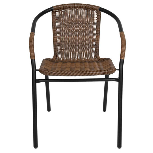 Flash Furniture 2-TLH-037-DK-BN-GG 352 Lbs. Medium Brown Ratan with Metal Frame Stack Chair