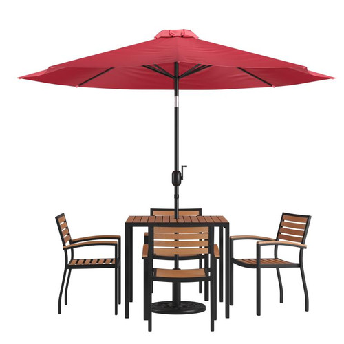 Flash Furniture XU-DG-810060064-UB19BRD-GG 35.25" W x 29.5" H Synthetic Teak Square Patio Dining Table Set