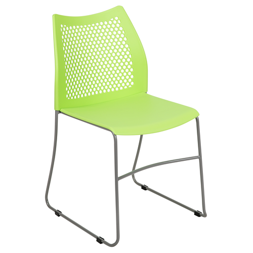 Flash Furniture RUT-498A-GN-GG Green Plastic Seat and Back Gray Powder Coated Metal Sled Base Frame Hercules Series Stacking Chair