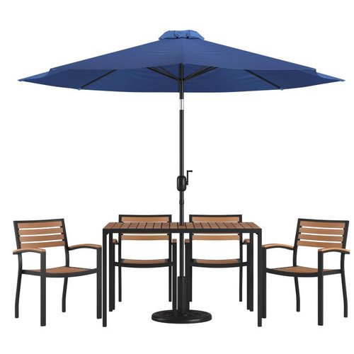 Flash Furniture XU-DG-304860064-UB19BNV-GG 30" W x 29.5" H Synthetic Teak Rectangular Patio Dining Table Set