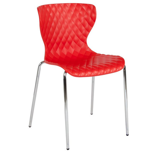 Flash Furniture LF-7-07C-RED-GG Red Plastic Back and Seat Chrome Frame Finish Stacking Lowell Chair