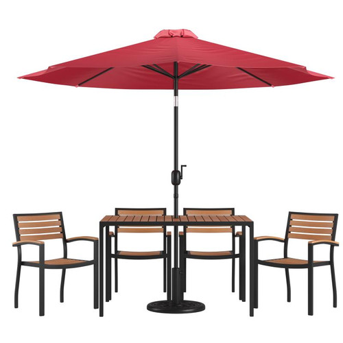Flash Furniture XU-DG-304860064-UB19BRD-GG 30" W x 29.5" H Synthetic Teak Rectangular Patio Dining Table Set