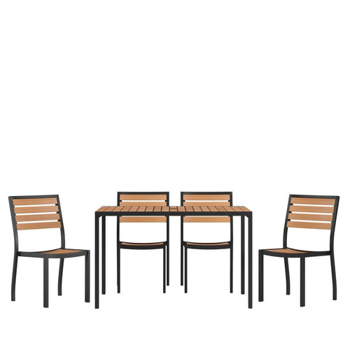 Flash Furniture XU-DG-304860364-GG 30" W x 29.5" H Synthetic Teak Rectangular Patio Dining Table Set