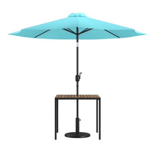 Flash Furniture XU-DG-UH8100-UB19BTL-GG 35.25" W Square with Teal Umbrella Patio Dining Table Set