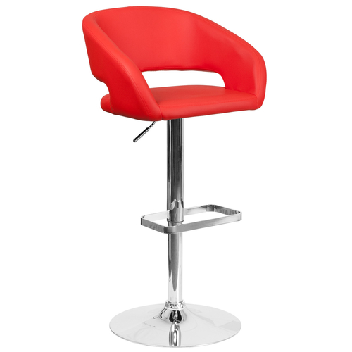 Flash Furniture CH-122070-RED-GG 17.63" Dia. Chrome Base Red Vinyl Contemporary Swivel Bar Stool