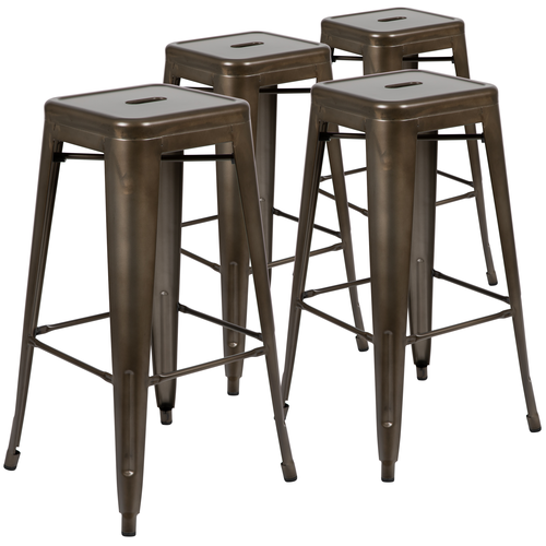 Flash Furniture 4-ET-31320-30-GN-R-GG 440 Lbs. Gray Metal Seat Stackable Indoor Bar Stool