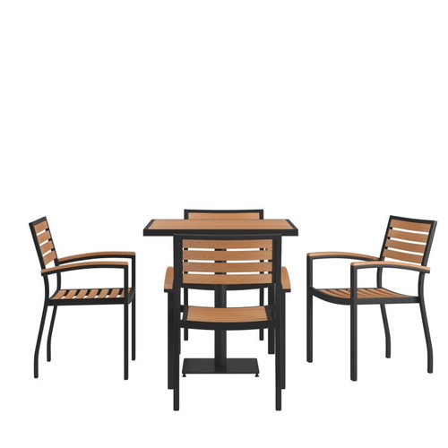 Flash Furniture XU-DG-104560064-GG 30" W x 30" H Faux Teak Square Patio Dining Table Set