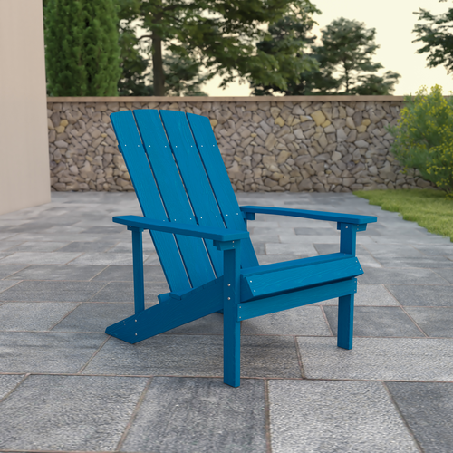 Flash Furniture JJ-C14501-BLU-GG 350 Lbs. Blue Weather-Resistant Polystyrene Frame Adirondack Chair