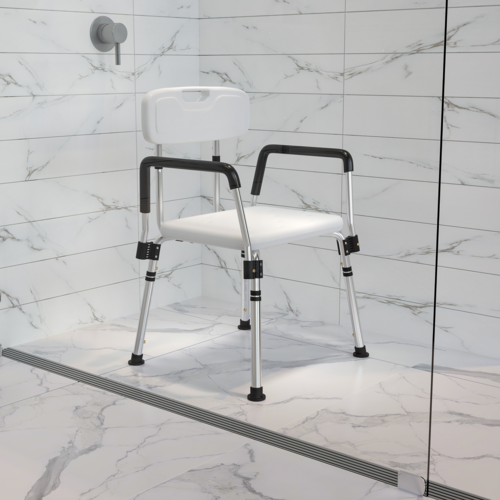Flash Furniture DC-HY3523L-WH-GG White Plastic Seat and Back Hercules Series Shower Chair