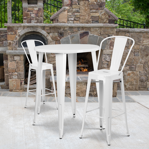 Flash Furniture CH-51090BH-2-30CAFE-WH-GG 30" W x 41" H White Round Table and Bar Stool Set
