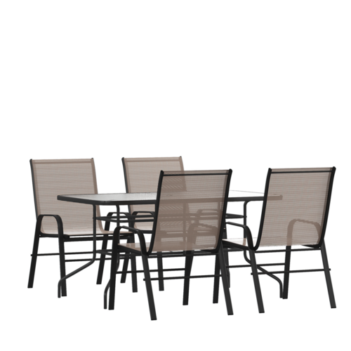 Flash Furniture TLH-089REC-303CBN4-GG 31.5" W x 27.5" H Brown Brazos 5 Pieces Outdoor Patio Dining Set