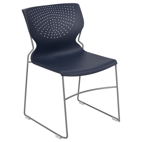 Flash Furniture RUT-438-NY-GG Navy Blue Polypropylene Seat and Full Back Gray Powder Coated Metal Sled Base Frame Hercules Series Stacking Chair