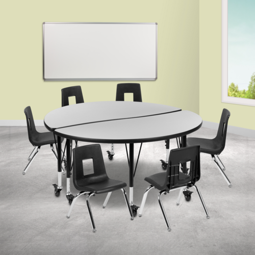 Flash Furniture XU-GRP-14CH-A48-HCIRC-GY-T-P-CAS-GG 47.5" W x 25" H Black Circle Wave Flexible Laminate Activity Table Set