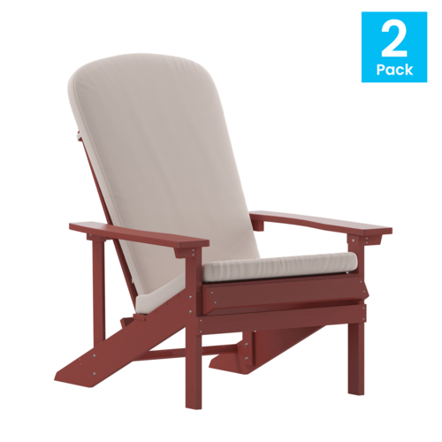 Flash Furniture 2-JJ-C14501-CSNCR-RED-GG 29.5" W Red with Cream Cushions All-Weather Poly Resin Wood Charlestown Adirondack Chair