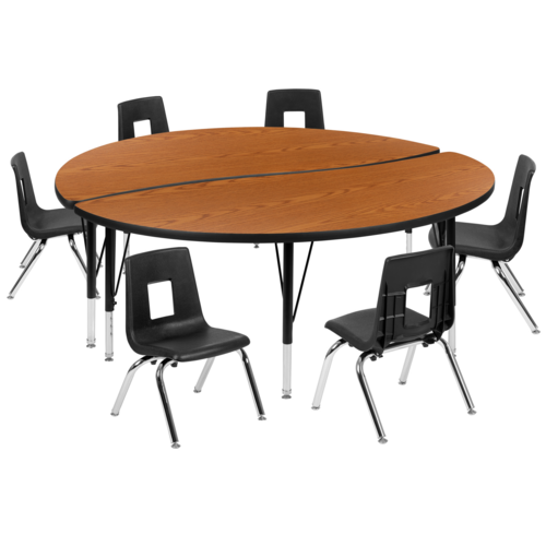 Flash Furniture XU-GRP-12CH-A60-HCIRC-OAK-T-P-GG 60" W x 25.25" H Black Circle Wave Flexible Laminate Activity Table Set