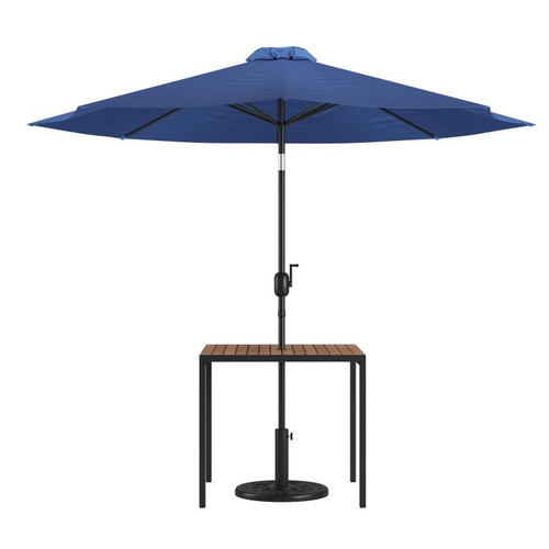 Flash Furniture XU-DG-UH8100-UB19BNV-GG 35.25" W Square with Navy Umbrella Patio Dining Table Set