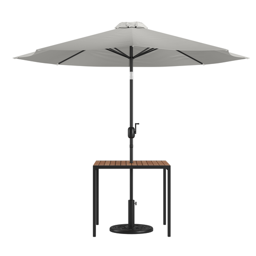 Flash Furniture XU-DG-UH8100-UB19BGY-GG 35.25" W Square with Gray Umbrella Patio Dining Table Set