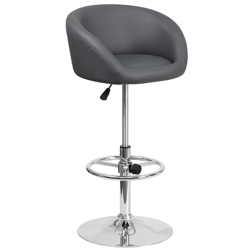 Flash Furniture CH-TC3-1066L-GY-GG 17.75" Dia. Chrome Base Gray Vinyl Adjustable Height Swivel Bar Stool