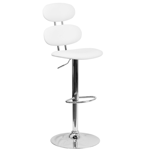 Flash Furniture CH-112280-WH 17.63" Dia. Chrome Base Contemporary White Vinyl Adjustable Height Swivel Bar Stool