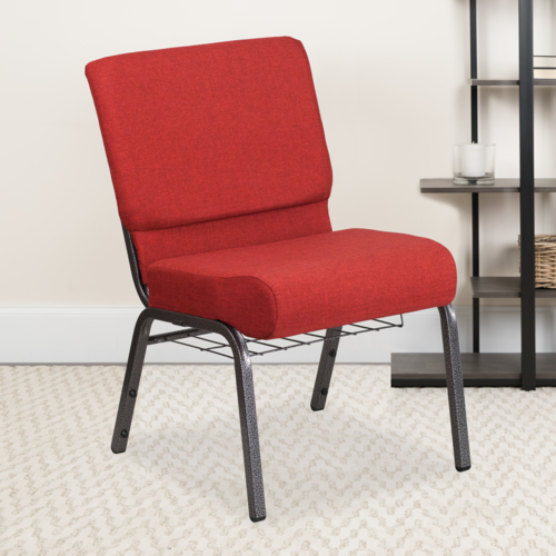 Flash Furniture FD-CH0221-4-SV-RED-BAS-GG Red 16 Gauge Steel Frame Silver Vein Hercules Series Extra Wide Stacking Church Chair