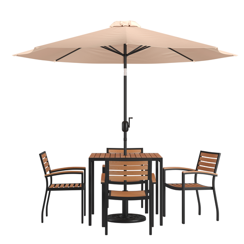 Flash Furniture XU-DG-810060064-UB19BTN-GG 35.25" W x 29.5" H Synthetic Teak Square Patio Dining Table Set
