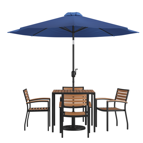 Flash Furniture XU-DG-810060064-UB19BNV-GG 35.25" W x 29.5" H Synthetic Teak Square Patio Dining Table Set