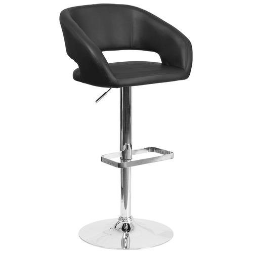 Flash Furniture CH-122070-BK-GG 17.63" Dia. Chrome Base Black Vinyl Contemporary Design Swivel Bar Stool